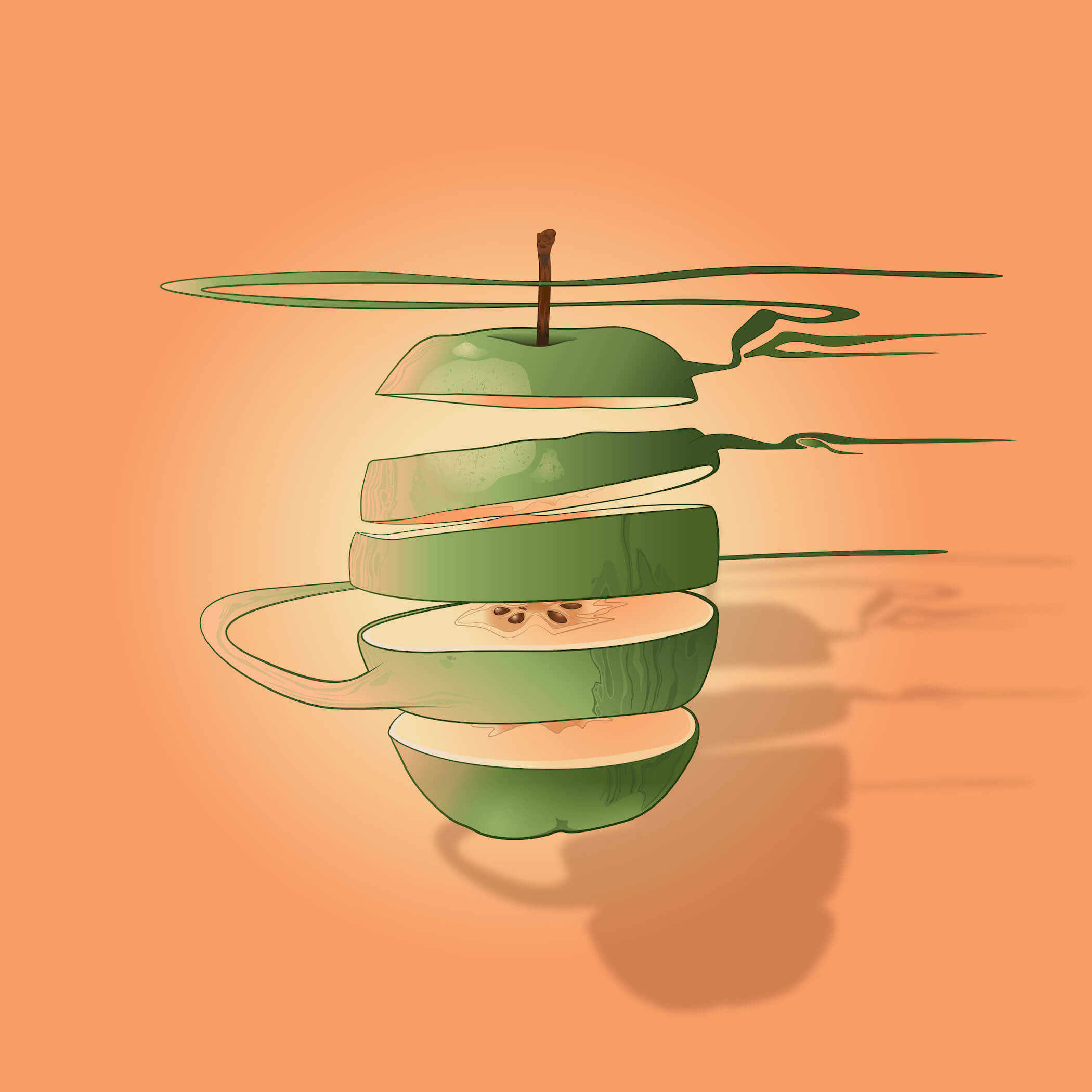 green apple sliced into a spiral