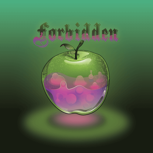 apple that says 'forbidden' on top